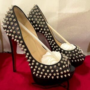 Christian Louboutin ‘Lady peep’ peep toe Napa leather spikes black EU 37.5